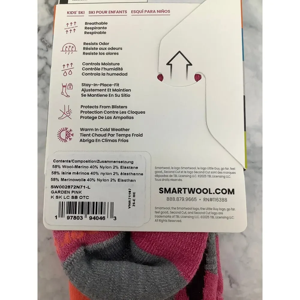 Smartwool Kid's L Sleigh Bear Garden Pink Ski Over The Calf Socks A16-7
